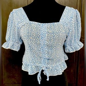 Romwe blue & white cropped top - Size large NWNT